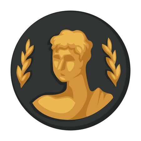 Julius Caesar gold portrait and olive branches isolated objectのイラスト素材