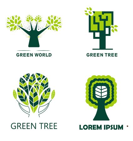 Woodland and green tree isolated icons ecology and environmentのイラスト素材