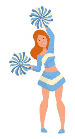 Girl with pompoms cheerleader or student isolated female characterのイラスト素材