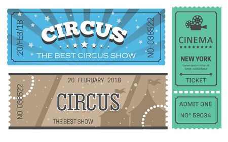 Circus and cinema tickets admission or paper pass isolated objectsのイラスト素材
