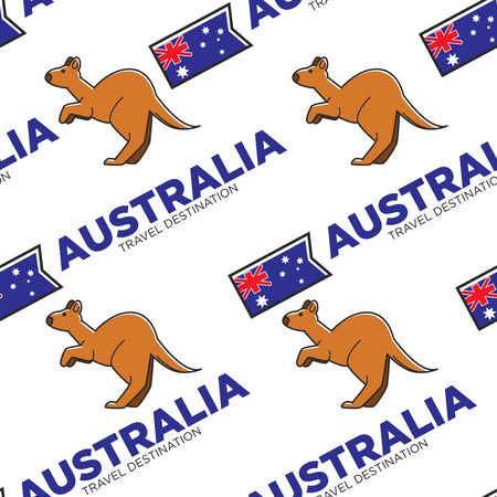 Kangaroo and Australian national flag seamless pattern travel to Australiaのイラスト素材