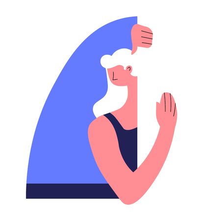 Woman looking out from window corner isolated characterのイラスト素材