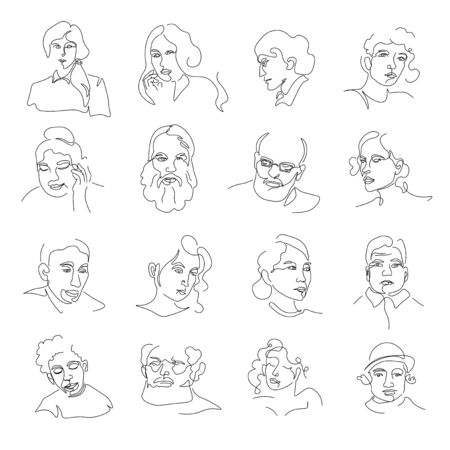 People portraits or sketch avatars, men and women facesのイラスト素材
