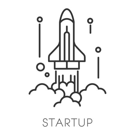 Spaceship launch, startup technology isolated outline iconのイラスト素材