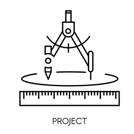 Construction project, architect drawing, compass or divider, pencil and rulerのイラスト素材