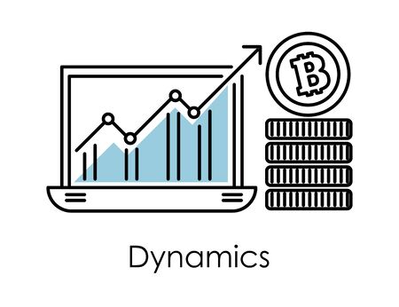 Marketing and finance, bitcoin dynamics graphic in laptop isolated iconのイラスト素材