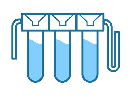 Water purification isolated icon, faucet, recycle pump and wastewater treatment vector. Filtration, filter on pipes, house piping and distilled drink. Reservoirs and plumbing, cartridges and tubeのイラスト素材