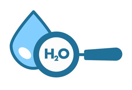 H2O clean water, drop and magnifier isolated iconのイラスト素材