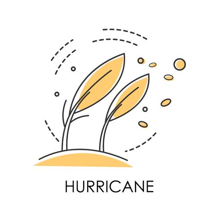 Natural disaster, hurricane on coast, wind storm bending trees isolated iconのイラスト素材