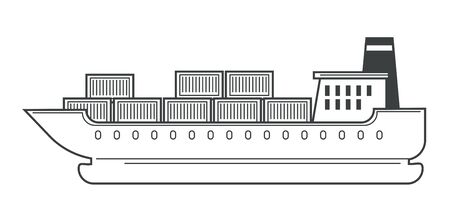 Freight shipping and cargo ship, water transport and containersのイラスト素材