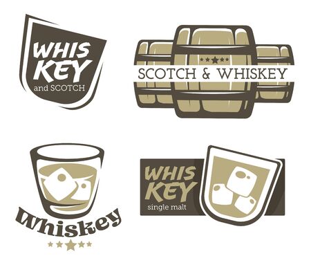 Whiskey brewed and aged in casks and scotch graphic logoのイラスト素材