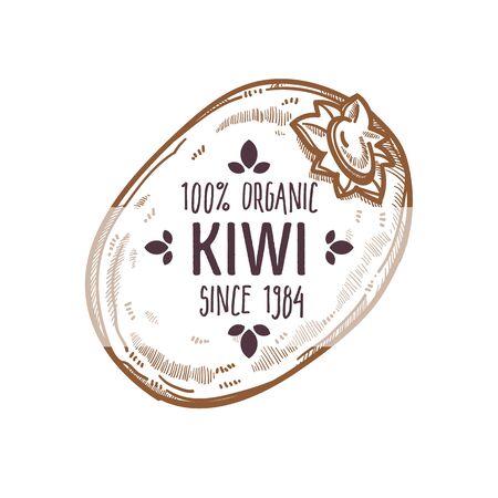 100 percent organic kiwi label with whole tropical fruit for all natural food packaging designのイラスト素材