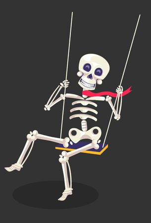 Creepy skeleton sitting and swinging on a rope swingのイラスト素材