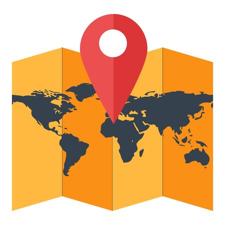 Paper world map with geotag, red location pointerのイラスト素材