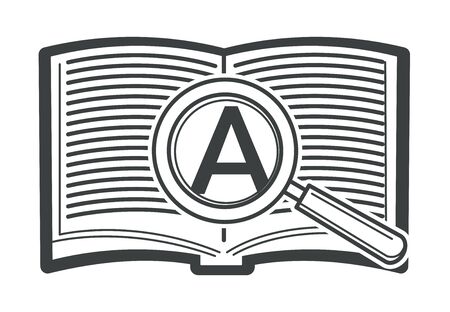 Open book with magnifying glass and zoomed letterのイラスト素材