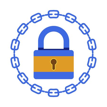 Blockchain system, bitcoin or cryptocurrency, lock and chain iconのイラスト素材