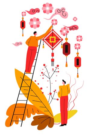 Chinese lanterns, New Year celebration or light festivalのイラスト素材