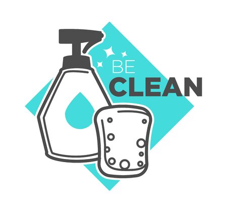 Spray bottle and sponge, house cleaning service isolated iconのイラスト素材