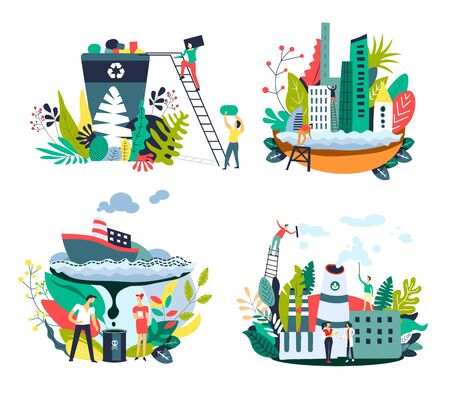 Ecology and environment protection, earth and water pollution preventionのイラスト素材