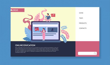 Online education web page template open laptopのイラスト素材