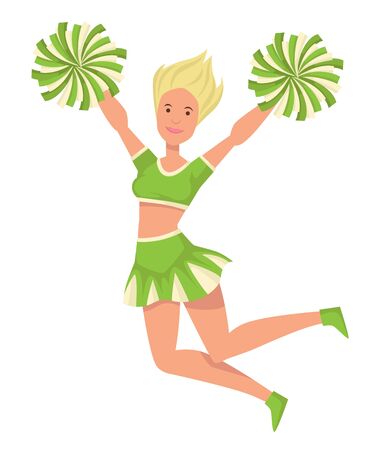 Girl cheerleader in uniform with pompoms jumping isolated female characterのイラスト素材