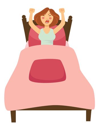 Woman morning waking up isolated female character in bedのイラスト素材