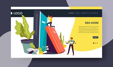 Library books storage reading online web page templateのイラスト素材