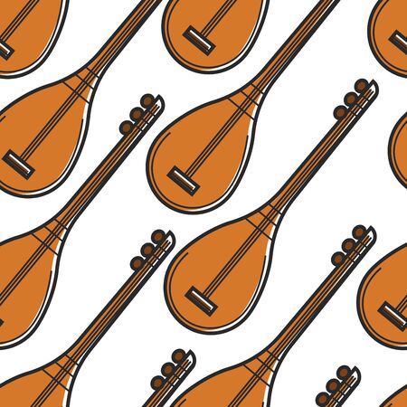 Baglama Turkish national musical instrument seamless patternのイラスト素材