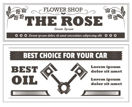 Flower shop and car oil retro newspaper ad templatesのイラスト素材
