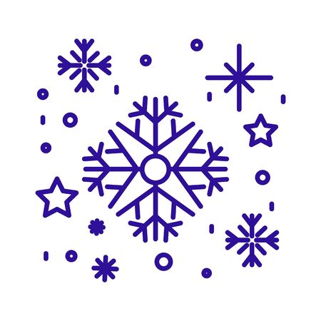 Snowflakes and stars linear icon in blue colorのイラスト素材