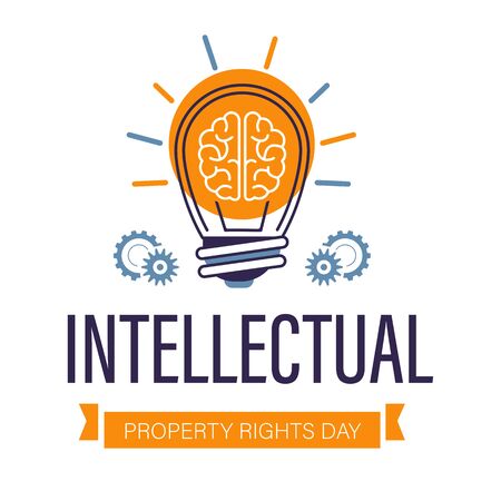 Intellectual property rights day isolated icon, brain and light bulbのイラスト素材