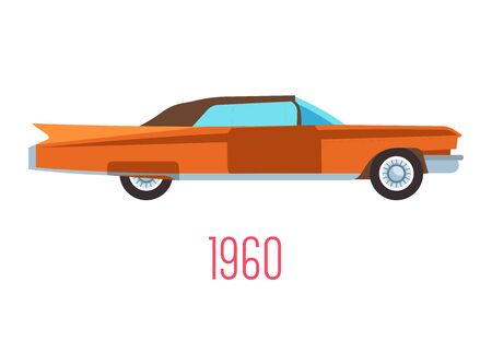 Retro car of 1960s, vintage vehicle isolated iconのイラスト素材