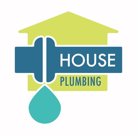 House plumbing service logo with pipe and water leak dropのイラスト素材