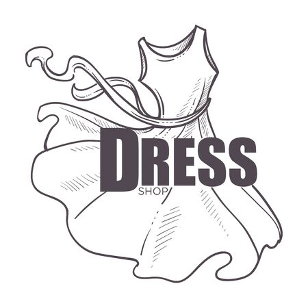 Dress shop logo with flared apparel in flowy fabric sketchのイラスト素材