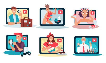 Vlogs and blogs, bloggers isolated icons, video contentのイラスト素材