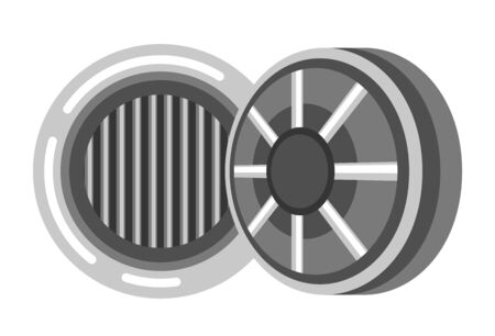 Round vault door of bank safe with metal bars insideのイラスト素材