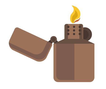 Brass or brown cigarette lighter icon with flaming fireのイラスト素材