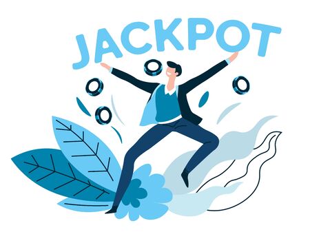 Winner, jackpot and casino gambling games, poker chipsのイラスト素材