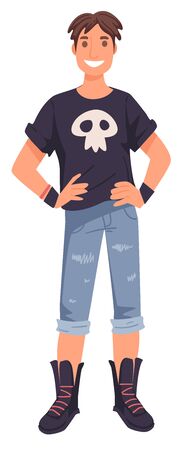 Teenager in skull t-shirt, teen boy in rocker outfit, growing upのイラスト素材