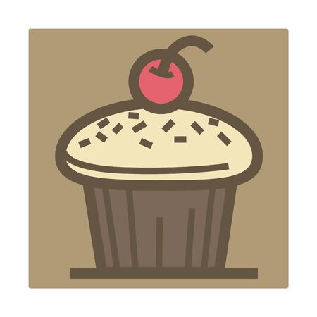 Cupcake with cherry on top isolated icon, baking and confectionery