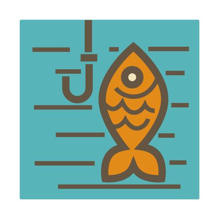 Fishing hobby isolated icon, golden fish and hook in waterのイラスト素材