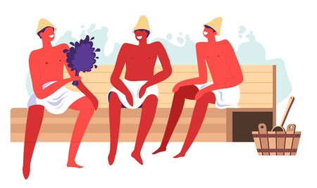 Sauna and spa procedures, male character in hot bathのイラスト素材