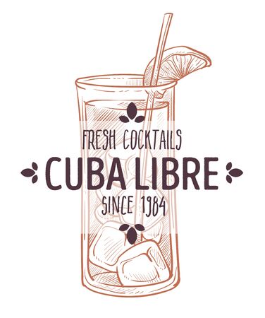Cuba libre fresh cocktail with mandarin slice labelのイラスト素材