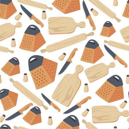 Cooking utensils and cookery, knife and rolling pin seamless patternのイラスト素材