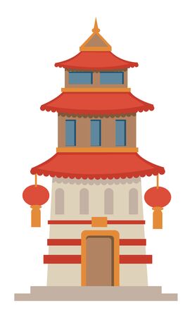 Asian architecture, historic temple or tower with lanternsのイラスト素材