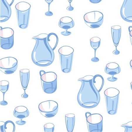 Glassware jug and glasses for beverages seamless patternのイラスト素材