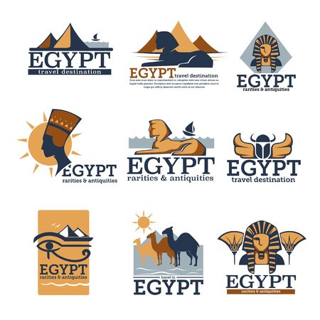 Egypt travel destination and sightseeing banners set vectorのイラスト素材