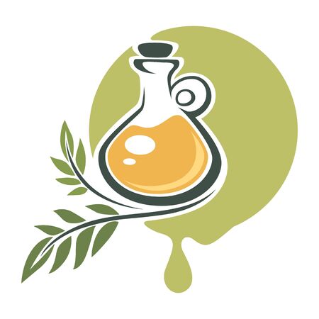 Extra virgin olive oil in bottle, emblem bannerのイラスト素材