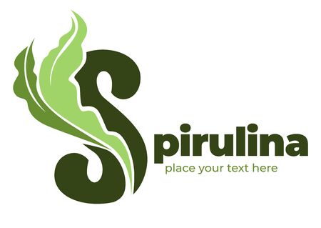 Spirulina super food seaweed, logotype for organic ingredientsのイラスト素材