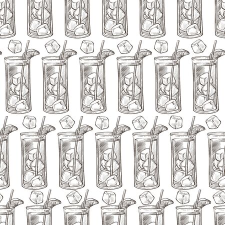 Alcoholic beverage with ice cubes and mandarin slice seamless patternのイラスト素材